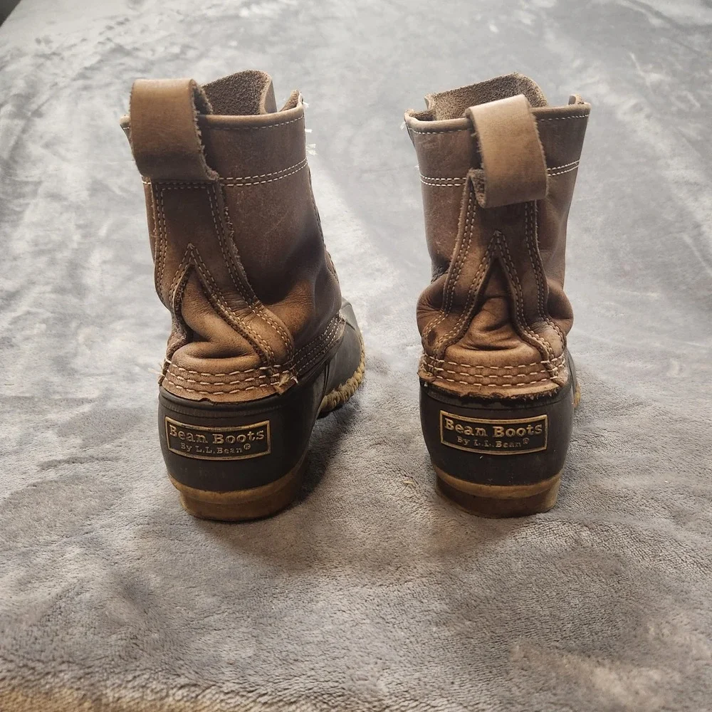 LL Bean Boots Bean Boots Womens 7 Wide Brown Leather Duck Made In Maine Vintage